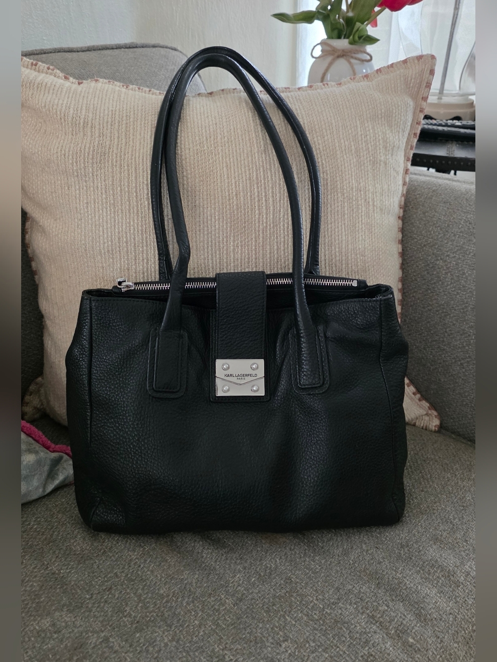 Karl Lagerfeld Leather Shoulder Bag, Minimalist, Slouchy